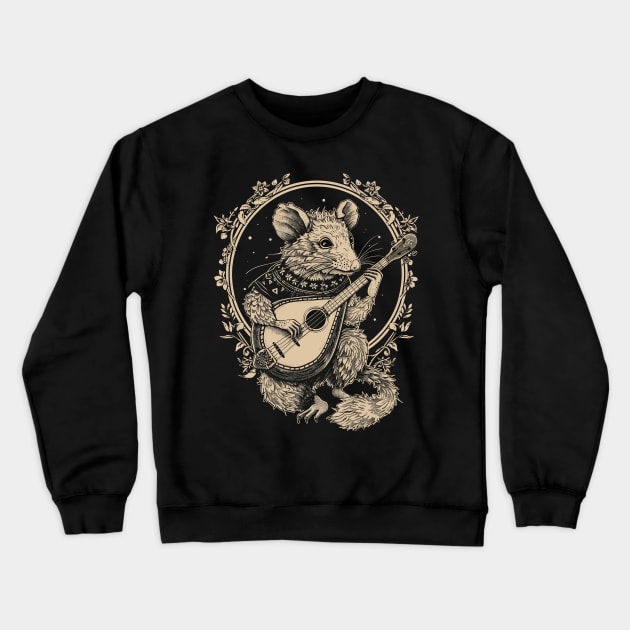 Humor Opossum Opossum playing the banjo Guitar Possum Rocker Crewneck Sweatshirt by RetroZin